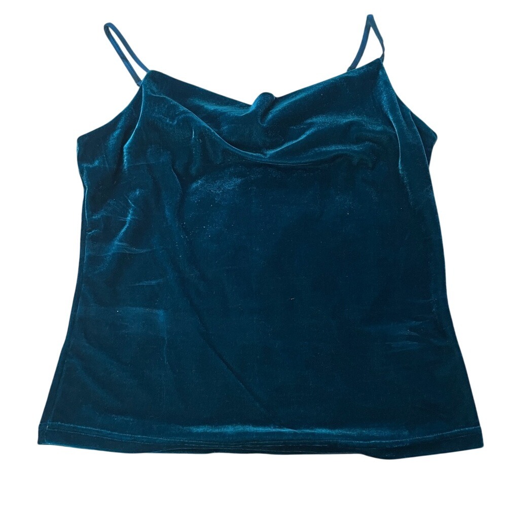 Paparazzi Teal Blue Velvet Cowl Neck Camisole Top Adjustable Straps Small